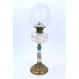 Late 19th century Austrian porcelain and gilt metal mounted oil lamp with cut glass reservoir and