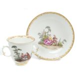 18th century Meissen two-handled chocolate cup and saucer,