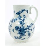 18th century Worcester ovoid cabbage leaf moulded 'Dutch' jug, with straight neck,