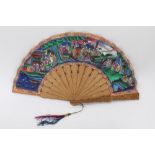 Mid-19th century Chinese carved sandalwood and painted fan,
