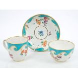 A rare Chelsea Derby artichoke-moulded tea bowl, coffee cup and saucer,