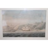 19th century Anglo-Chinese watercolour - shipping off the coast, in glazed gilt frame, 33.5cm x 53.
