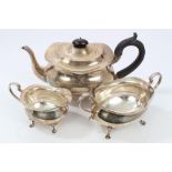 1920s three piece silver tea set - comprising teapot of compressed baluster form, with flared rim,