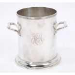 1920s silver wine cooler of cylindrical form, with engraved initials,