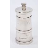 Contemporary silver 'Peter Piper' pepper mill of churn form,