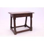 17th century and later oak joint stool - the moulded rectangular top on turned gun barrel legs and