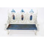 Unusual 19th century cast iron miniature garden bench, white painted with slatted seat,