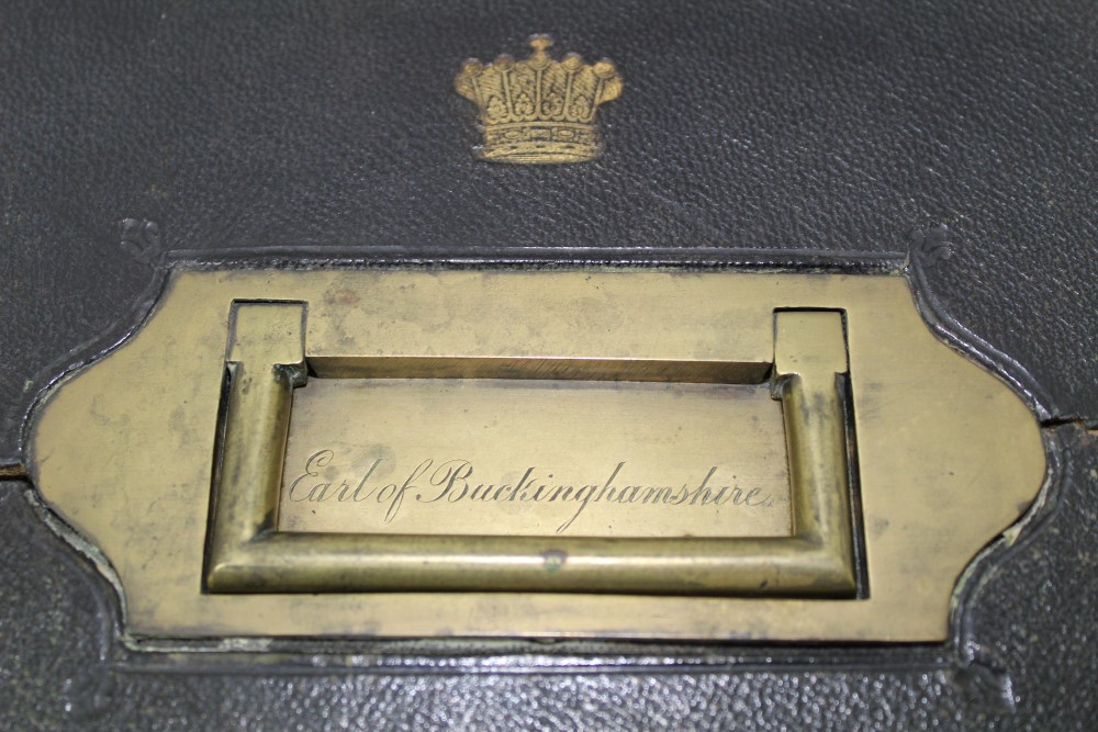 The Earl of Buckinghamshire - fine black leather despatch / writing box, circa 1850 - 1860, - Image 2 of 7