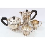 1920s silver four piece tea set - comprising teapot of cauldron form,