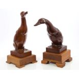 Émile Just Bachelet (1892 - 1981), pair of carved hardwood Art Deco sculptures of ducks,