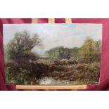 19th century English School oil on canvas - The Wood Cutters, 44cm x 69cm,