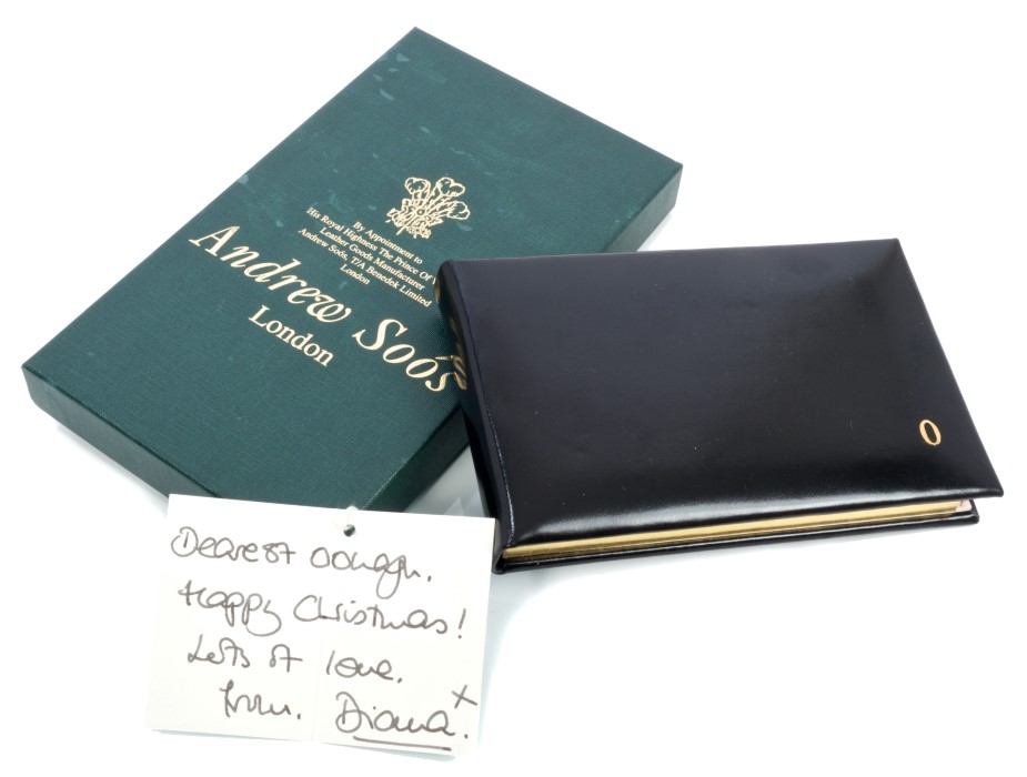 Diana Princess of Wales - a black leather bound address book with gilt tooled 'O' in corner