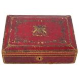 Victorian red Morocco leather-covered document box of rectangular form,