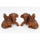 Pair of Chinese carved hardwood models of elephants and riders,