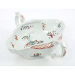 18th century Worcester double-lipped sauce boat with two 'C' scroll handles,