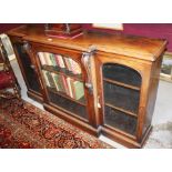 William IV rosewood breakfront credenza with three arched glazed doors enclosing shelves between