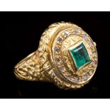 19th century-style emerald and diamond 'poison' ring with hidden compartment concealed by an oval