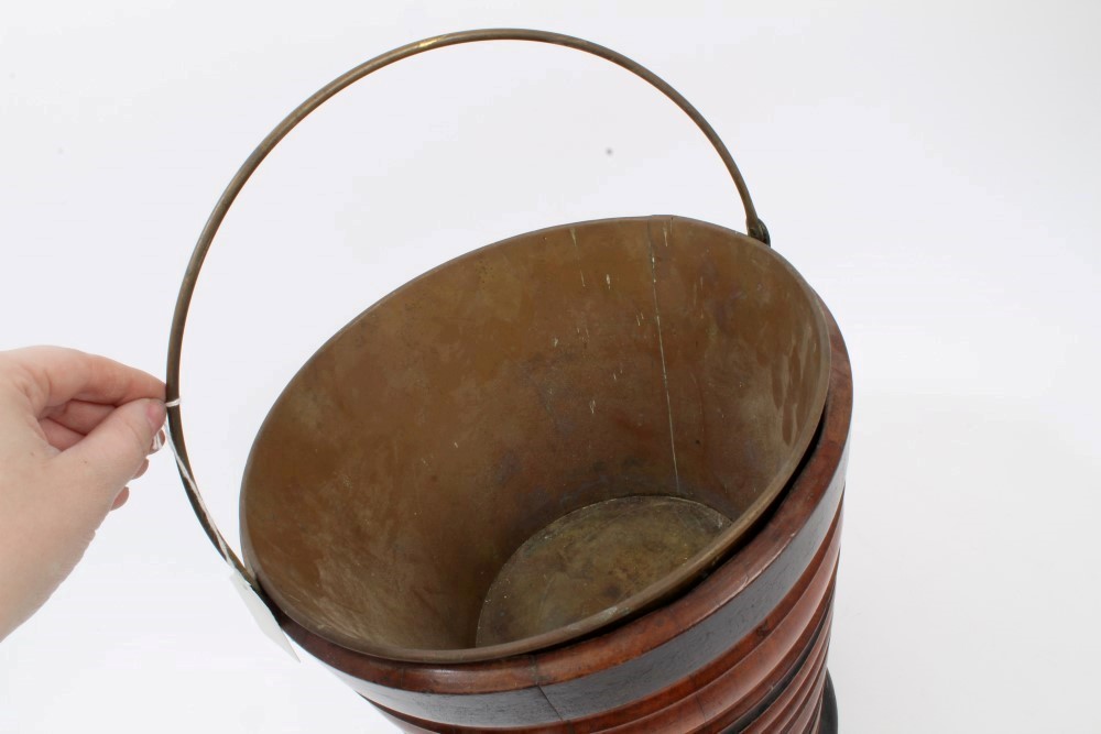 19th century Dutch turned and ebonised mahogany kettle stand bucket with brass liner and swing - Image 2 of 3