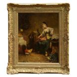 Oscar Wilson (1867 - 1930), oil on board - "Feeding Time", signed, inscribed verso, in gilt frame,