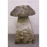 Antique staddle stone of large size, the stone with ammonite fossil inclusion to the base stone,