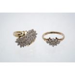Gold (14ct) diamond cluster dress ring and a gold (9ct) diamond cluster ring (2)