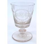 19th century glass rummer with bucket-shaped bowl finely engraved with 'JLA' cartouche,