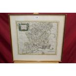 Antique engraved hand-coloured map of Hampshire, by Robert Morden, 38cm x 44cm,
