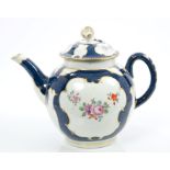 18th century Worcester globular teapot and cover with loop handle and flower knop,