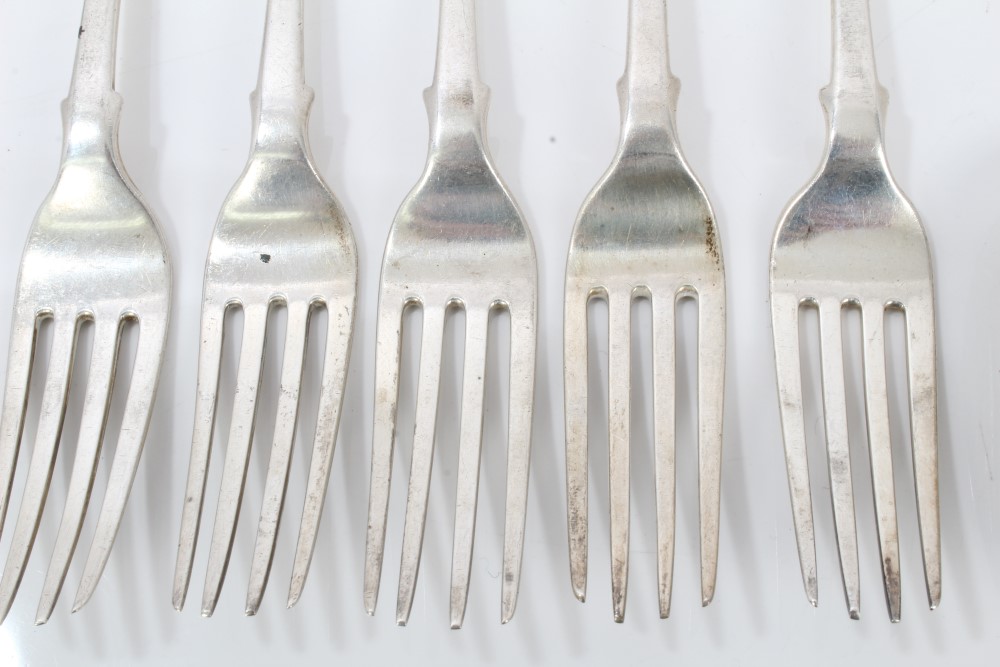 Selection of Georgian and later silver fiddle pattern flatware - including five dessert forks, - Image 2 of 9