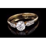 Diamond single stone ring with a brilliant cut diamond estimated to weigh approximately 0.