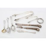 Selection of miscellaneous Georgian and later silver flatware - including two pairs sugar tongs,