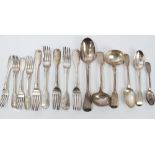 Selection of Victorian silver fiddle pattern flatware (various dates and makers),