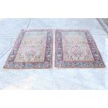 Pair of part silk Kashan Tree of Life rugs - each with cream field with urn issuing scrolling