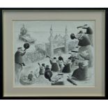 Rowland Emett (1906 - 1990), pen, ink and monochrome watercolour - The Pierhead Revellers, signed,