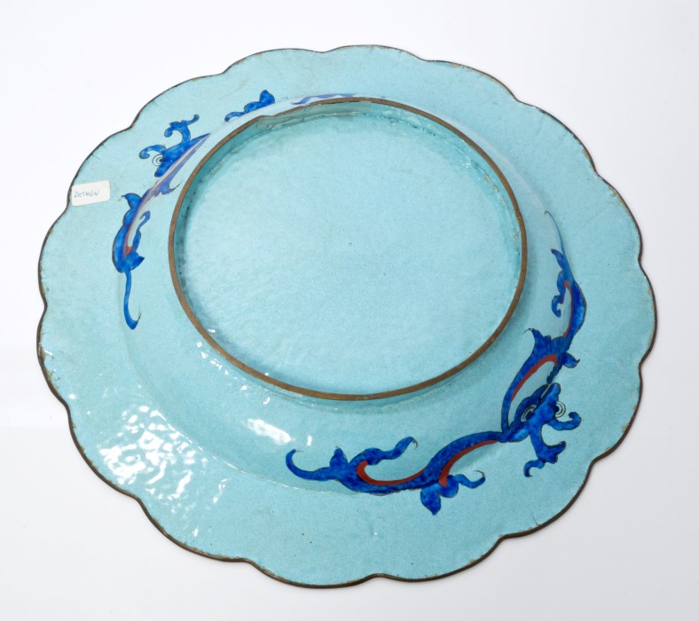 Late 18th / early 19th century Canton enamel petal-shaped plate - finely painted with courting - Image 2 of 2