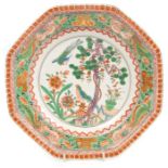 18th century Derby octagonal plate painted in the Chinese famille verte palette,