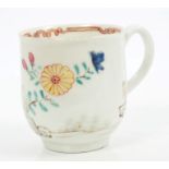 18th century Worcester coffee cup with notched loop handle,