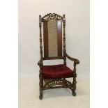 17th century-style walnut Carolean open armchair,