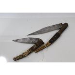 Two 19th century Spanish lock knives with brass and horn grips