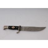 Unusual Nazi Hitler Youth type dagger with variant blade with Bowie tip - Blut und Elven etching