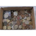 World - mixed coins and banknotes - to include some silver and sport-related silver fobs (x 4)