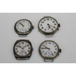 Group of four First World War period Trench wristwatches - all with white enamel Arabic numeral