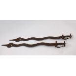 Pair unusual 19th century Indian tulwars with wavy cobra-shaped blades,