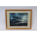 John Rayson, signed Second World War Aviation print depicting a Halifax Bomber, captioned 'P-Peter',