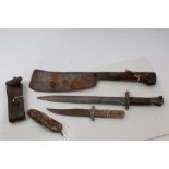 Boer War Lee Metford bayonet (no scabbard), old lock knife in leather case,