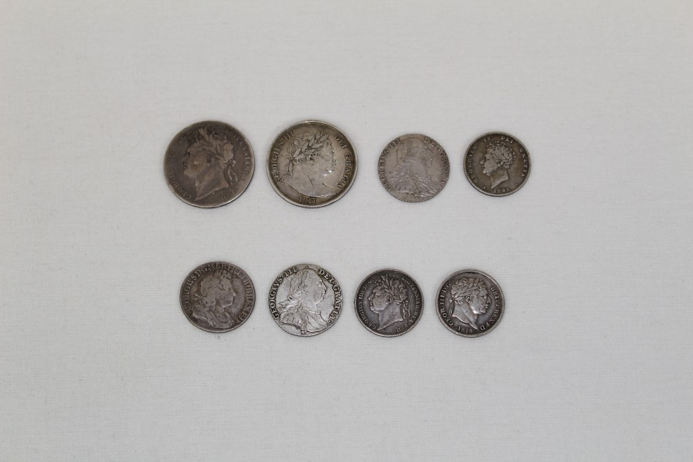 G.B. mixed silver coins - to include George I Shilling 1723 SSC. VG, George III Half Crown 1817. - Image 2 of 3