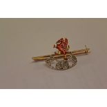 Yellow metal and enamel Royal Welsh Fusiliers sweetheart brooch