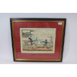 George VI coloured etching - Peter's Sham Duel or a Dunghill Cock endeavouring to shew game,