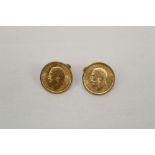 G.B. George V Sovereigns (x 2). AEF - set in 9ct gold hallmarked cufflinks (total weight 25.