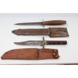 Second World War fighting knife with double-edged blade,